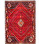 Shiraz Persian Rug 9'10" x 6'7" - Semi Antique Geometric Blue, Red Hand Knotted | front view | SKU 111438