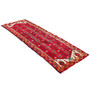 Qashqai Persian Rug 10'2" x 3'9" - Semi Antique Mihrab Prayer, Boteh Paisley Crimson, Rust Red, Burnt Orange Hand Knotted | texture detail | SKU 110005