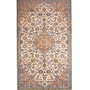 Kashan Persian Rug 9x5 ft - Semi Antique Medallion (Toranj), Shah Abbasi Cream, Navy Blue, Rust Red Hand Knotted | front view | SKU 111454