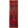 Hashtrood Persian Rug 14'0" x 3'10" - Semi Antique Medallion Geometric Red, Burgundy, Orange Hand Knotted | front view | SKU 110006