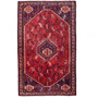 Shiraz Persian Rug 9x5 ft - Semi Antique Medallion Geometric Madder Red, Dark Red, Navy Blue Hand Knotted | front view | SKU 111484