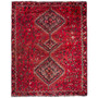 Shiraz Persian Rug 8x6 ft - Semi Antique Medallion Geometric Madder Red, Burgundy, Dark Red Hand Knotted | front view | SKU 111488