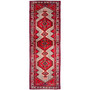 Azerbaijan Persian Rug 10x3 ft - Semi Antique Medallion Toranj, Geometric Red, Cream, Navy Blue Hand Knotted | front view | SKU 111501