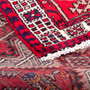 Azerbaijan Persian Rug 10x3 ft - Semi Antique Medallion Toranj, Geometric Red, Cream, Navy Blue Hand Knotted | corner detail | SKU 111501