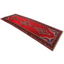 Ferdows Persian Rug 10x3 ft - Semi Antique Medallion (Toranj), Geometric Red, Blue, Burgundy Hand Knotted | texture detail | SKU 110009