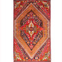 Qashqai Persian Rug 7x4 ft - Semi Antique Medallion Geometric Madder Red, Rust Red, Orange Hand Knotted | front view | SKU 111524