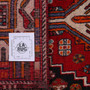 Qashqai Persian Rug 7'1" x 4'0" - Semi Antique Geometric Crimson, Blue Hand Knotted | full view | SKU 111524