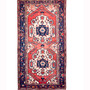 Bakhtiari Persian Rug 9x4 ft - Semi Antique Medallion, Geometric Madder Red, Navy Blue, Cream Hand Knotted | front view | SKU 111540