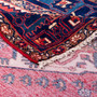 Bakhtiari Persian Rug 9x4 ft - Semi Antique Medallion Blue, Crimson Hand Knotted | corner detail | SKU 111540
