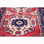 Bakhtiari Persian Rug 9x4 ft - Semi Antique Medallion, Geometric Madder Red, Navy Blue, Cream Hand Knotted | pile detail | SKU 111540