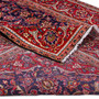 Kashan Persian Rug 9x6 ft - Semi Antique Medallion Crimson, Navy Blue Hand Knotted | corner detail | SKU 111551