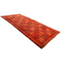 Ardabil Persian Rug 10'6" x 4'9" - Semi Antique Geometric Diamond Lattice Red Orange Burnt Orange Hand Knotted | texture detail | SKU 110010