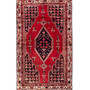 Mazlaghan Persian Rug 6'11" x 4'3" - Semi Antique Medallion Navy Blue, Crimson Hand Knotted | front view | SKU 111605
