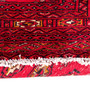Turkmen Persian Rug 3'7" x 1'10" - Semi Antique Geometric Crimson, Navy Blue Hand Knotted | corner detail | SKU 112018