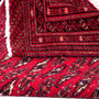 Turkmen Persian Rug 4'11" x 2'3" - Semi Antique Geometric Crimson, Navy Blue Hand Knotted | corner detail | SKU 112020