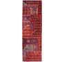 Zanjan Persian Rug 8x2 ft - Semi Antique Kheshti Garden, Geometric Madder Red, Crimson, Navy Blue Hand Knotted | front view | SKU 112033