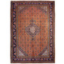 Ardabil Persian Rug 9x6 ft - Semi Antique Medallion (Toranj), Herati (Mahi) Rust Red, Navy Blue, Cream Hand Knotted | front view | SKU 112051