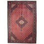 Ardabil Persian Rug 9x6 ft - Semi Antique Medallion Toranj, Herati Mahi Madder Red, Burgundy, Navy Blue Hand Knotted | front view | SKU 112056