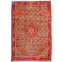Ardabil Persian Rug 9x6 ft - Antique Medallion Toranj, Herati Mahi Madder Red, Cream, Navy Blue Hand Knotted | front view | SKU 110016