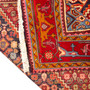Ardabil Persian Rug 9x6 ft - Antique Medallion Toranj, Herati Mahi Madder Red, Cream, Navy Blue Hand Knotted | corner detail | SKU 110016