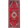 Mehraban Persian Rug 9x3 ft - Semi Antique Medallion Toranj, Herati Mahi Madder Red, Ivory, Navy Blue Hand Knotted | front view | SKU 112108