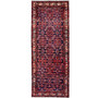Hamadan Persian Rug 10x3 ft - Semi Antique Herati Afshan Madder Red Navy Blue Crimson Hand Knotted | front view | SKU 112119