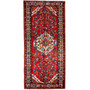 Hamadan Persian Rug 10x4 ft - Semi Antique Medallion (Toranj), Herati (Mahi) Madder Red, Ivory, Navy Blue Hand Knotted | front view | SKU 112122