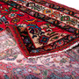Hamadan Persian Rug 10x4 ft - Semi Antique Afshan Red, Blue Hand Knotted | corner detail | SKU 112122
