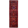 Nahavand Persian Rug 12x3 ft - Semi Antique Medallion (Toranj), Geometric Dark Red, Madder Red, Navy Blue Hand Knotted | front view | SKU 112125