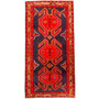 Ardabil Persian Rug 10'0" x 4'9" - Semi Antique Medallion Geometric Red, Navy Blue, Gold Hand Knotted | front view | SKU 110021