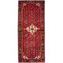 Hamadan Persian Rug 10x3 ft - Semi Antique Medallion (Toranj), Herati (Mahi) Madder Red, Navy Blue, Cream Hand Knotted | front view | SKU 112144