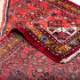 Hamadan Persian Rug 9'8" x 3'8" - Semi Antique Afshan Red, Blue Hand Knotted | corner detail | SKU 112148