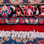 Hamadan Persian Rug 12'8" x 9'2" - Semi Antique Afshan Red, Blue Hand Knotted | pile detail | SKU 112160