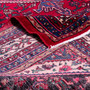 Hamadan Persian Rug 11'12" x 8'11" - Semi Antique Afshan Red, Blue Hand Knotted | corner detail | SKU 112161