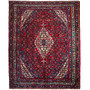 Mehraban Persian Rug 11x9 ft - Semi Antique Medallion Toranj, Herati Mahi Madder Red, Navy Blue, Ivory Hand Knotted | front view | SKU 112163