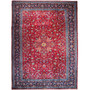 Kashan Persian Rug 14'0" x 10'3" - Antique Medallion Crimson, Navy Blue Hand Knotted | front view | SKU 112165