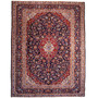 Kashan Persian Rug 10x8 ft - Semi Antique Medallion (Toranj), Shah Abbasi Navy Blue, Crimson, Cream Hand Knotted | front view | SKU 112168