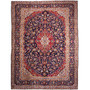 Kashan Persian Rug 11x8 ft - Semi Antique Medallion Crimson, Navy Blue Hand Knotted | front view | SKU 112169