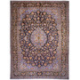 Kashan Persian Rug 13x9 ft - Semi Antique Medallion (Toranj), Shah Abbasi Navy Blue, Persian Blue, Cream Hand Knotted | front view | SKU 112172