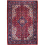 Mahal Persian Rug 10x6 ft - Semi Antique Medallion Toranj, Herati Mahi Madder Red, Ivory, Navy Blue Hand Knotted | front view | SKU 112175