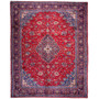 Sarouk Persian Rug 12x9 ft - Semi Antique Medallion (Toranj), Shah Abbasi Red, Navy Blue, Ivory Hand Knotted | front view | SKU 112177