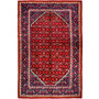 Mahal Persian Rug 10x6 ft - Semi Antique Medallion (Toranj), Herati (Mahi) Madder Red, Navy Blue, Ivory Hand Knotted | front view | SKU 112180