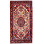 Borchelu Persian Rug 9'8" x 4'9" - Semi Antique Medallion Camel, Blue Hand Knotted | front view | SKU 112186