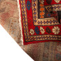 Meshkin Persian Rug 10'8" x 3'10" - Semi Antique Medallion Geometric Madder Red, Crimson, Navy Blue Hand Knotted | corner detail | SKU 110027