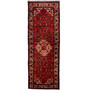 Hamadan Persian Rug 10'6" x 3'7" - Semi Antique Afshan Red, Blue Hand Knotted | front view | SKU 112196