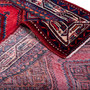 Hamadan Persian Rug 13'3" x 3'5" - Semi Antique Afshan Red, Blue Hand Knotted | corner detail | SKU 112197