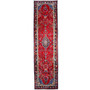 Hamadan Persian Rug 13'7" x 3'5" - Semi Antique Afshan Red, Blue Hand Knotted | front view | SKU 112199