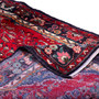 Hamadan Persian Rug 13'7" x 3'5" - Semi Antique Afshan Red, Blue Hand Knotted | corner detail | SKU 112199