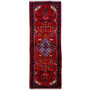 Hamadan Persian Rug 10x3 ft - Semi Antique Medallion Toranj Herati Mahi Madder Red Navy Blue Cream Hand Knotted | front view | SKU 112202