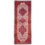 Hamadan Persian Rug 9x3 ft - Semi Antique Medallion (Toranj), Herati (Mahi) Ivory, Madder Red, Navy Blue Hand Knotted | front view | SKU 112203